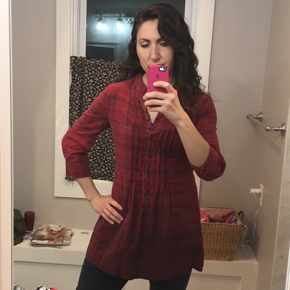Cotton woven plaid red top